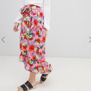 ASOS | Cotton Midi Skirt w/ ruffle hem and belt